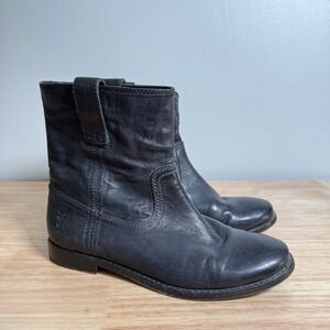 Women's FRYE ANNA SHORTIE Black Leather Biker Riding Bootie Shoe US Sz 6
